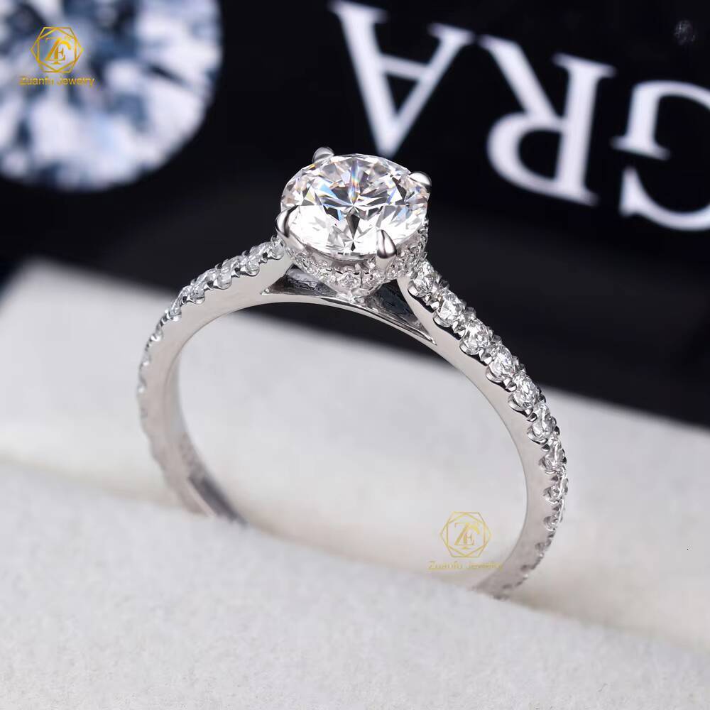 New Trendy 14K 18K Solid White Gold Engagement Ring IGI Certified round Lab Grown Diamond 1ct to 3ct HPHT CVD