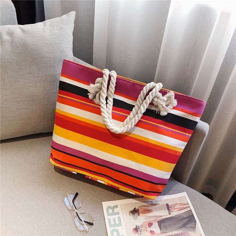 2025 New Canvas Women's Shoulder Handbag Simple Versatile Large Capacity Jute Shopping Beach Bag