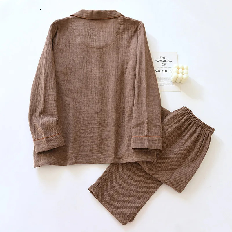 Spring Couples Pajama Set 100% Cotton Long Sleeve Pants Two Piece for Men and Womens Home Furnishings 250730