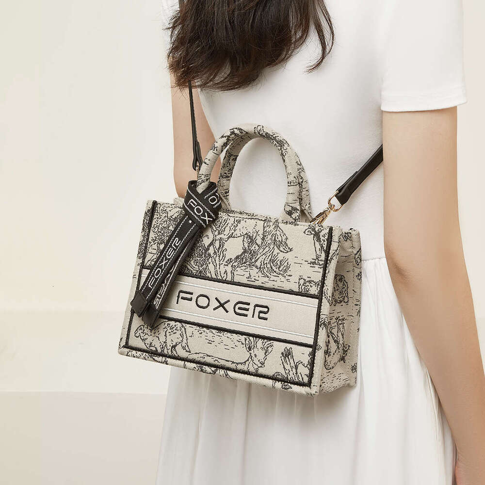 FOXER Embroidered Tote for Women 2025 New High-End Luxury Princess Diana Fashion Graffiti Handbag Crossbody Bag