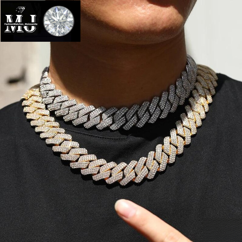 moissanite cuban k chain Hiphop 20mm Sier Yellow Gold Plated Vvsmoissnaite Cuban Chain Necklace man