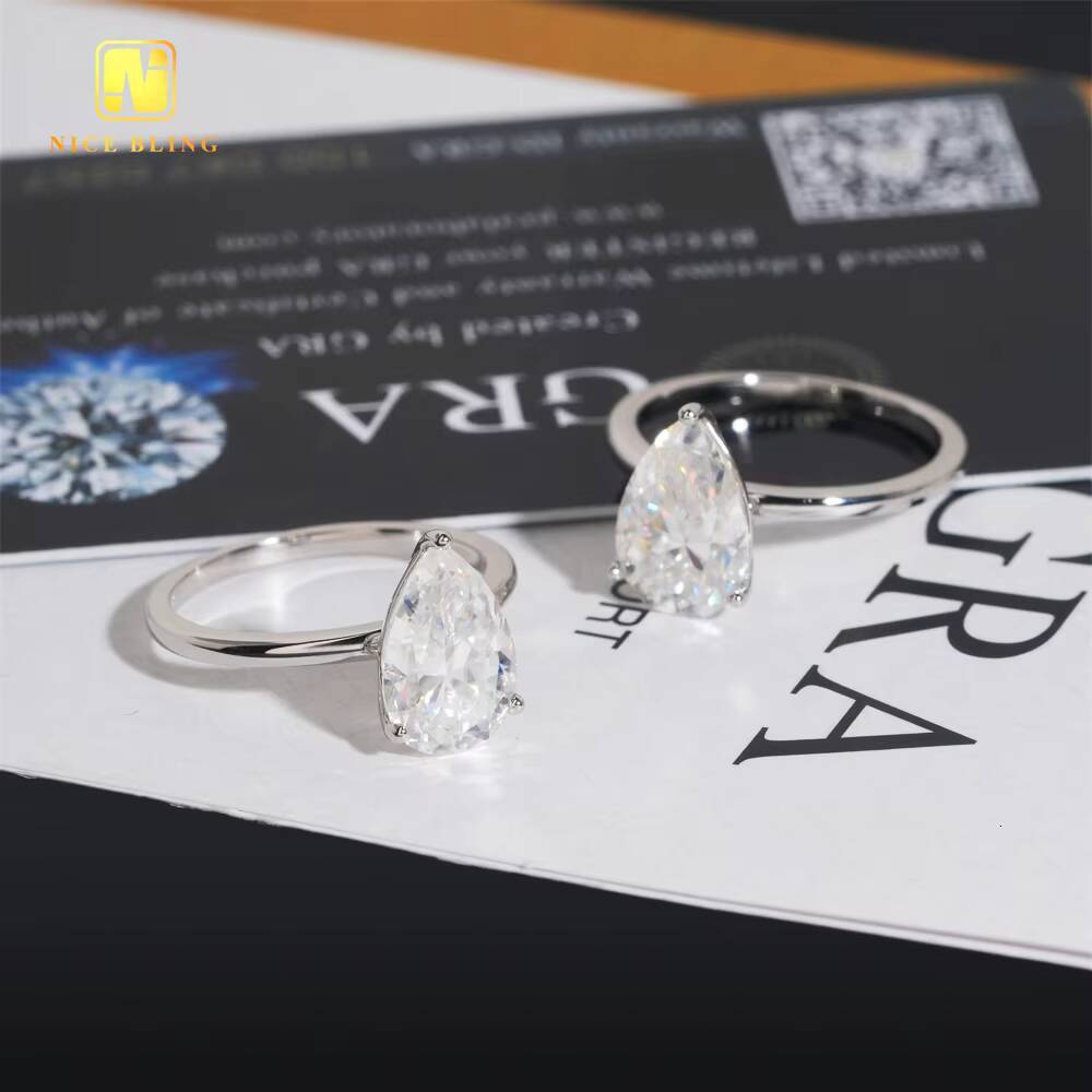 Big VVS Moissanite Diamond 4CT Fashion Jewelry Pear Cut Wedding Ring 925 Sterling Silver Rings Jewelry Engagement Ring for Women