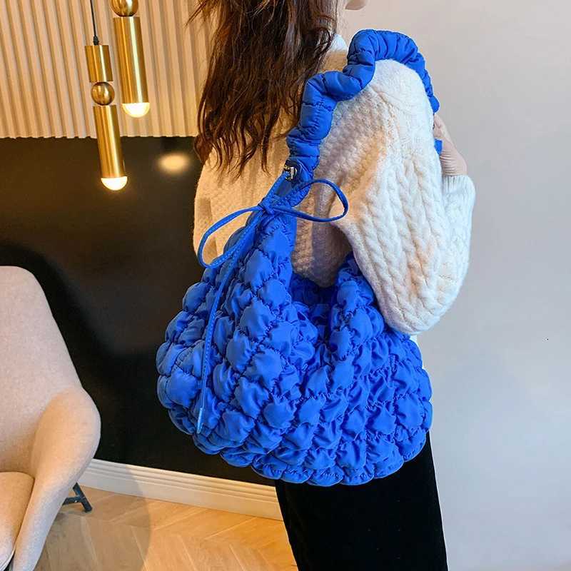 Large Capacity Puffer Crossbody Bag Pleated Nylon Cloud Shoulder Bag Tote Bucket Designer Bag Ruched Fi Lady Dumpling Buns Y250730