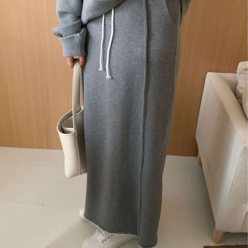 Autumn Winter New High Waist Pure Cotton Comfortable Midi Versatile Straight Knitted Long Skirt B5