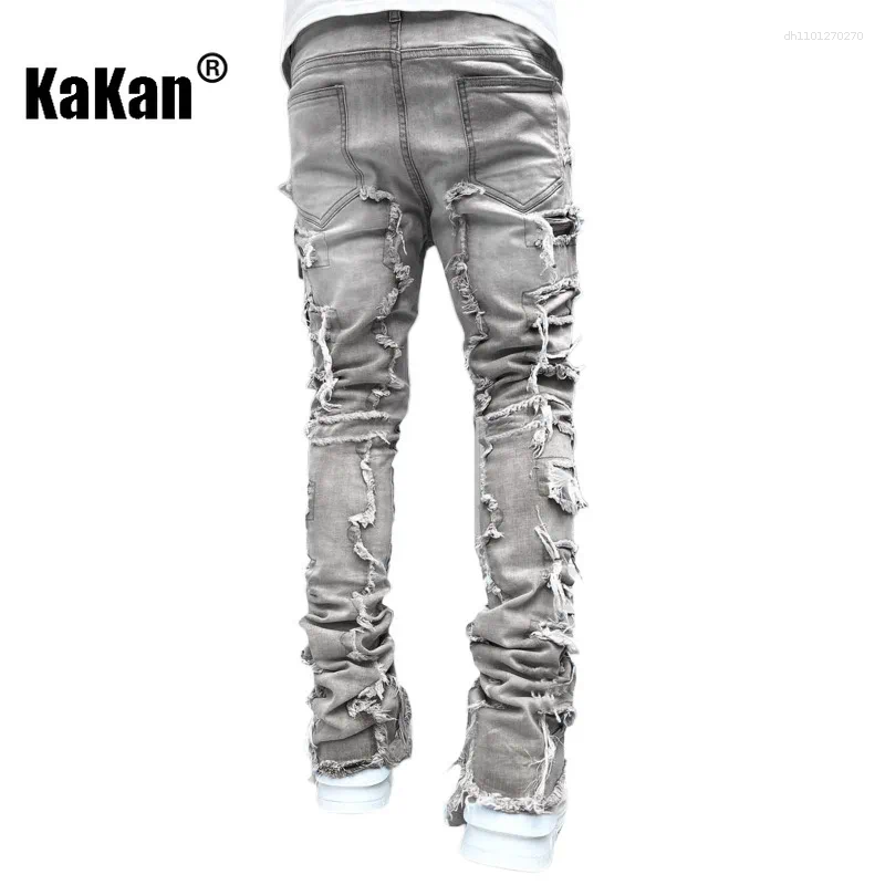 Lanjia- Men's Jeans Kakan - Elastic Patch Y2k Clothes Street Fashion Straight Leg Pants Long Man Brand C41e5