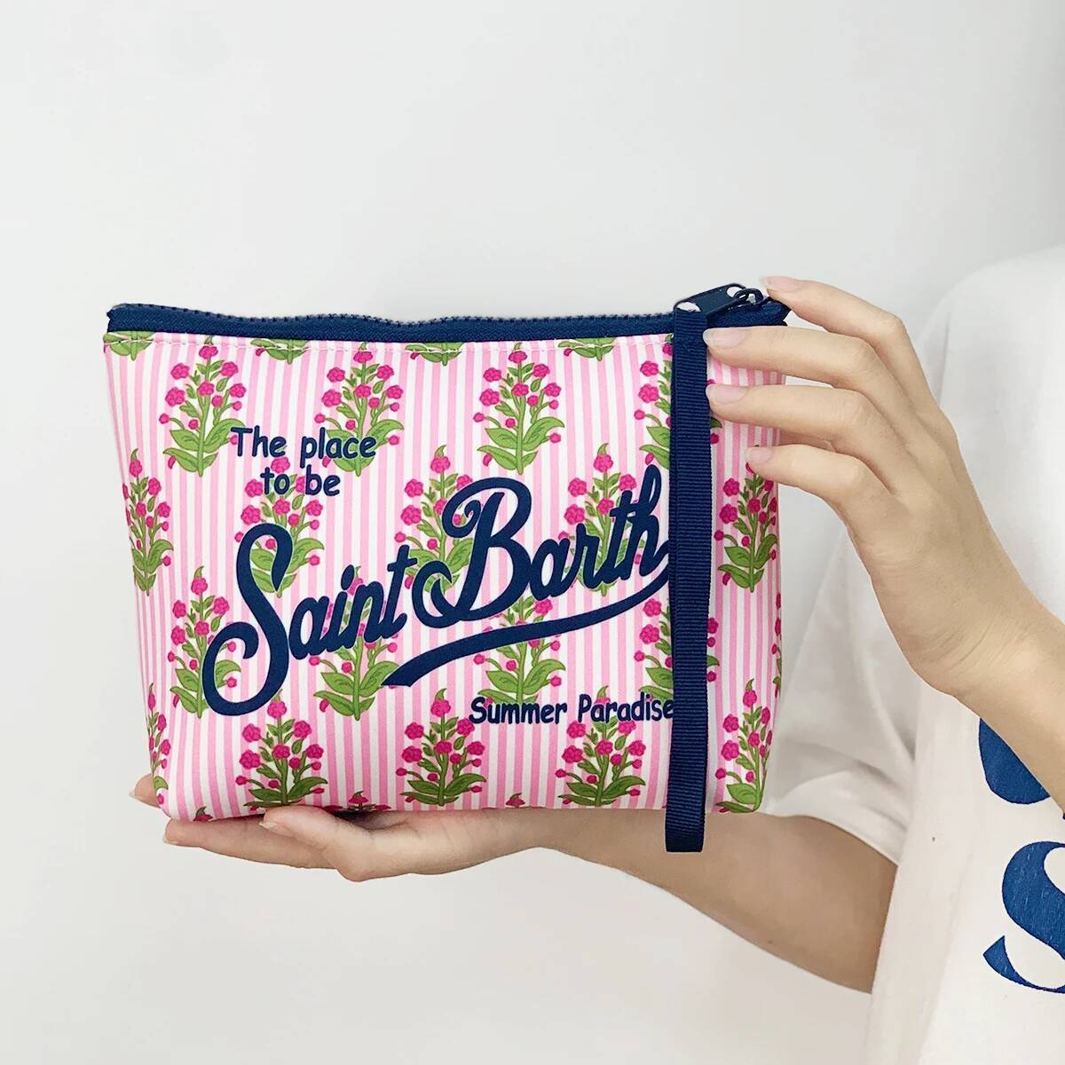 Large Capacity Zipper Cosmetic Bags Portable Striped Ladies Neoprene Makeup Fashion Women's Travel Toiletries Bag