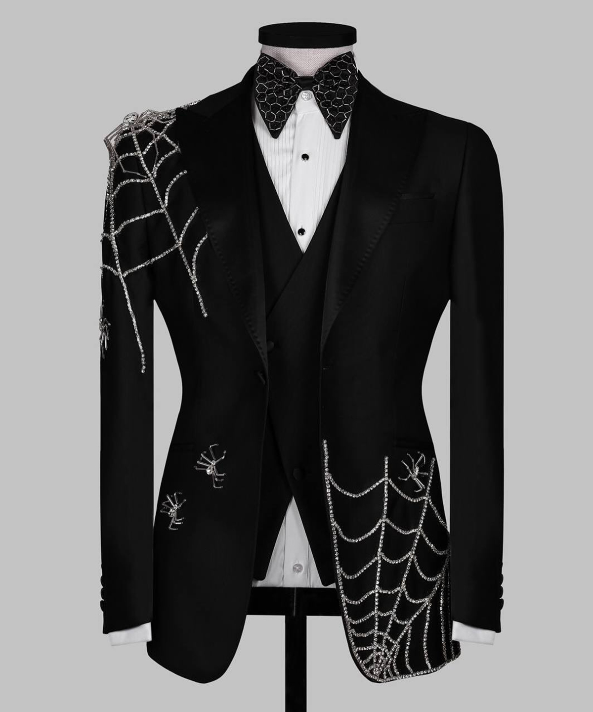 Customized Men Suits Crystal Groom Wear Tuxedos Ropa Hombre 2 Piece Double Breasted Diamond Shawl Lapel Wedding Prom Blazers