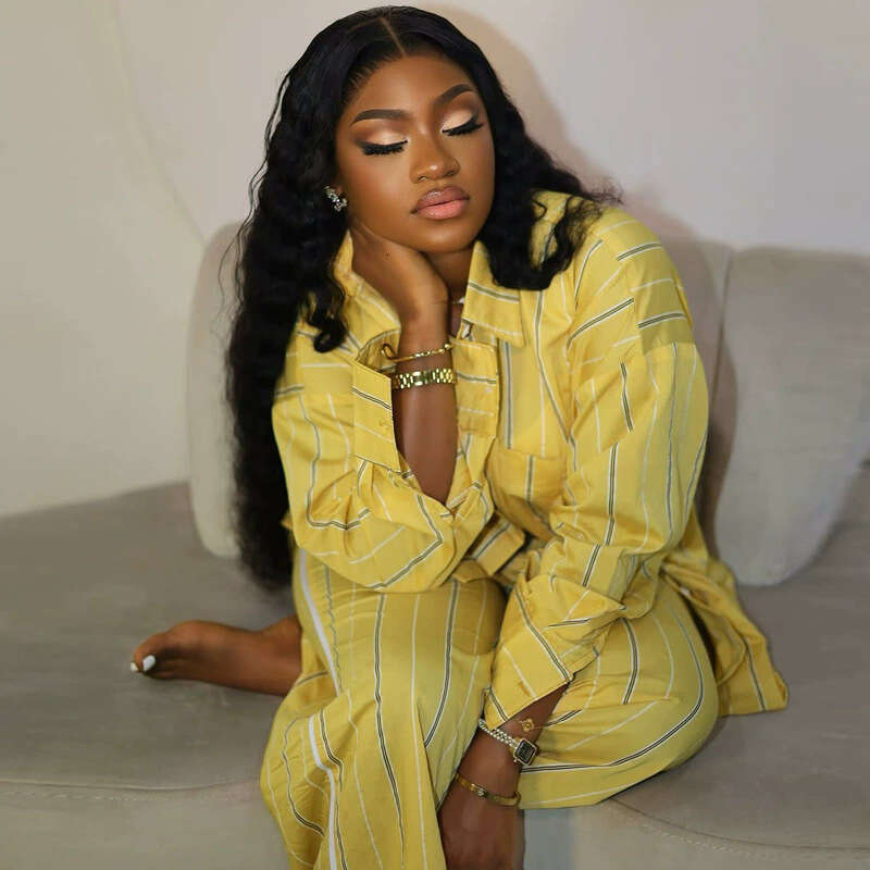 Plus Size Women's New Fashion Casual Loose Striped Shirt And Pants Two-Piece Set For Autumn B5