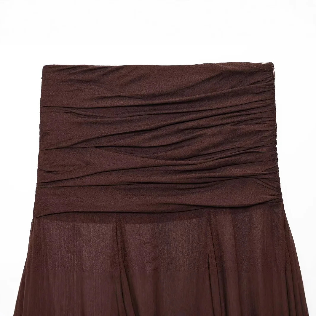 ZBZA Womens Translucent Pleated n Skirt Midlength Side Zipper Solid Color Aline Summer Casual Simple 250730