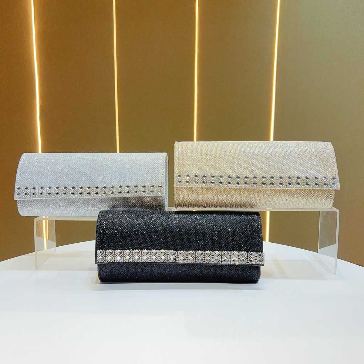 New Diamond Studded Womens Clutch Bag Wedding Banquet Evening Bag Shiny Baguette Bag Single Shoulder Crossbody Evening Bag