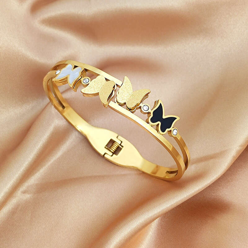 Xiyin Fashion Korean Version Titanium Steel Butterfly Simple Bracelet Spring Open Non-Fading Jewelry