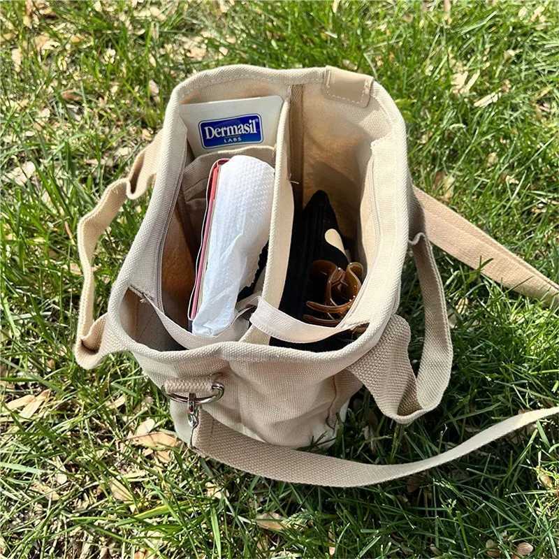 Women Small Bag with Zipper Fashion Lady Single Shoulder Portable Thickened Canvas Mobile Phone Bucket Tote Bag G250729