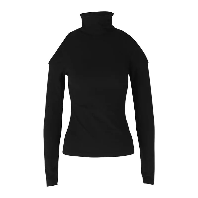Women Tshirt Sexy Off Shoulder Autumn Winter Black Tees Streetwear Fashion Long Sleeves Turtleneck Casual Slim Elegant Top 250729
