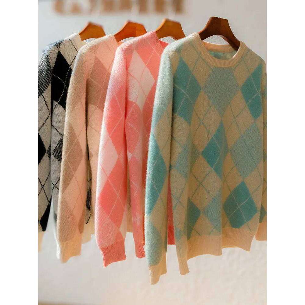 Men's 100% Merino Wool Multicolor Sweater Round Neck Knitted Pullover Cashmere Thickening Tops Long Sleeve Jumpers Autumn Winter MDNG