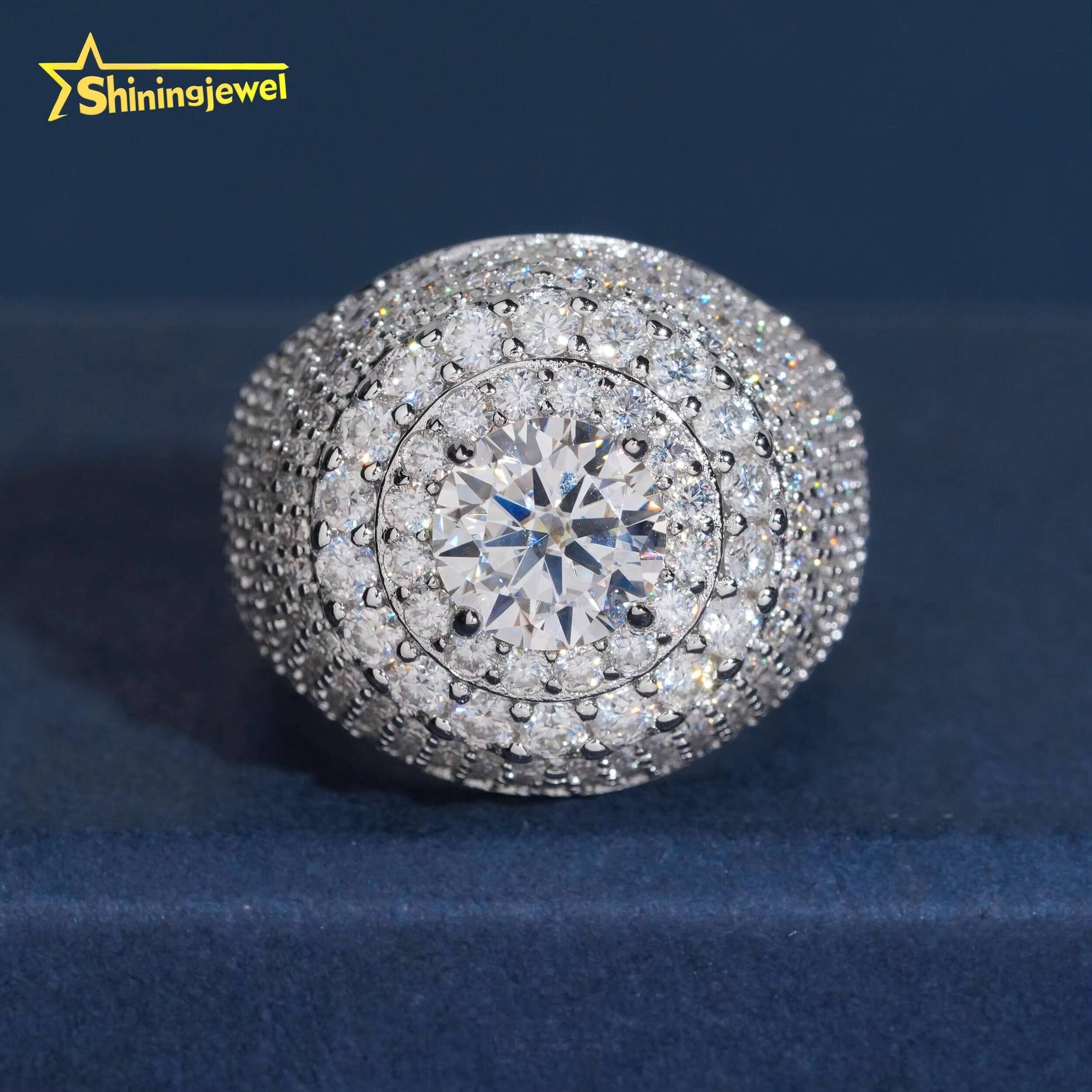 USA Local Stock High Quality Iced Out GRA Certificate Hip Hop 925 Sterling Silver Moissanite Mens Ring