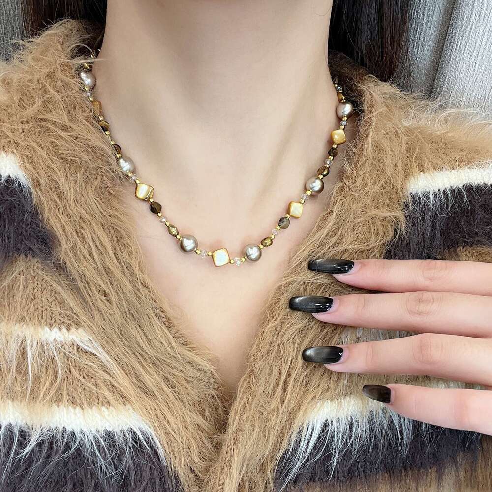 Natural Tiger Eye Stone Melad Style Autumn Winter Long Sweater Chain for Women High-end 2024 New Light Niche Necklace 14b