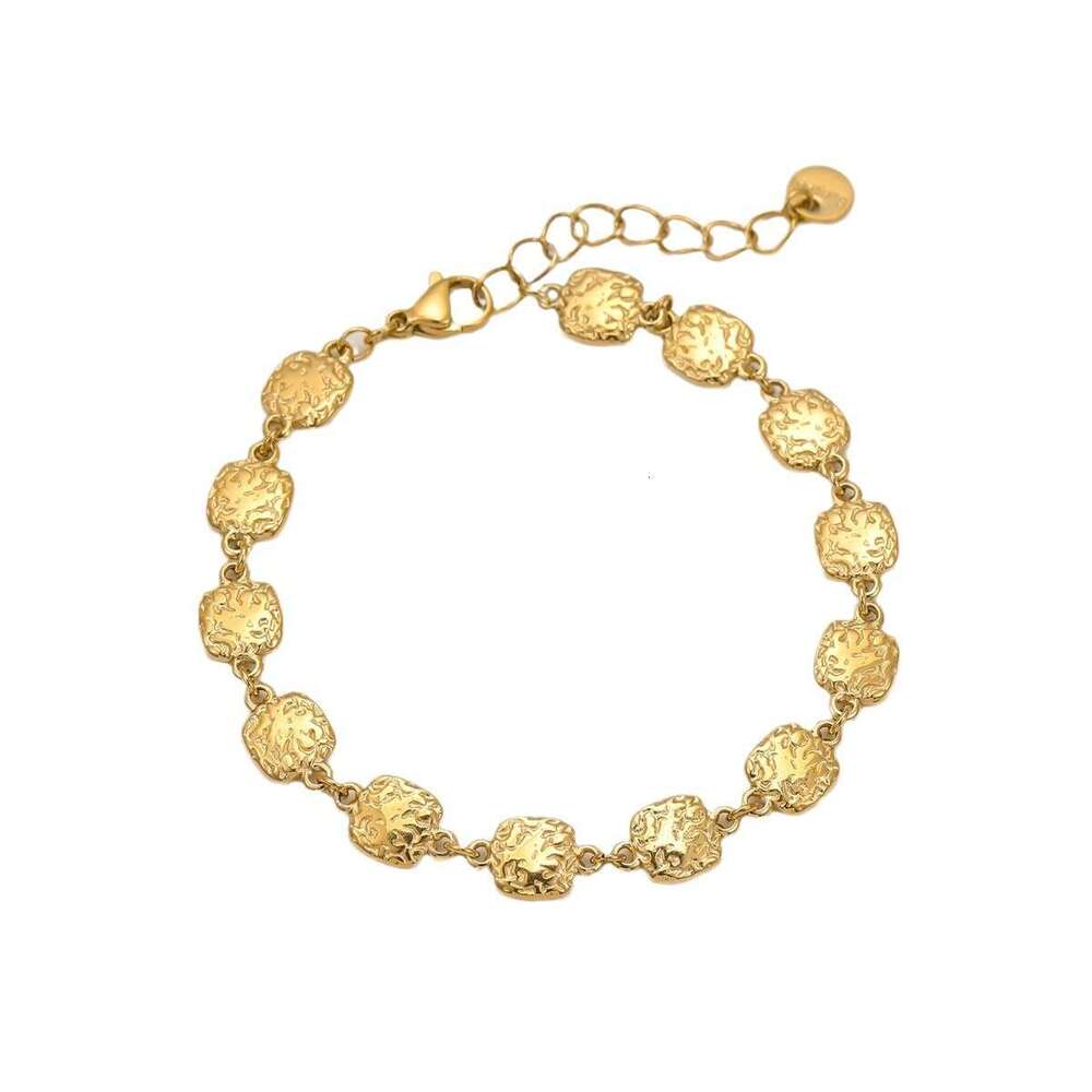 Elegant Versatile Stainless Non-Fading Square Hammered Gold Bracelet for Women, Niche High-End Titanium Steel Jewelry