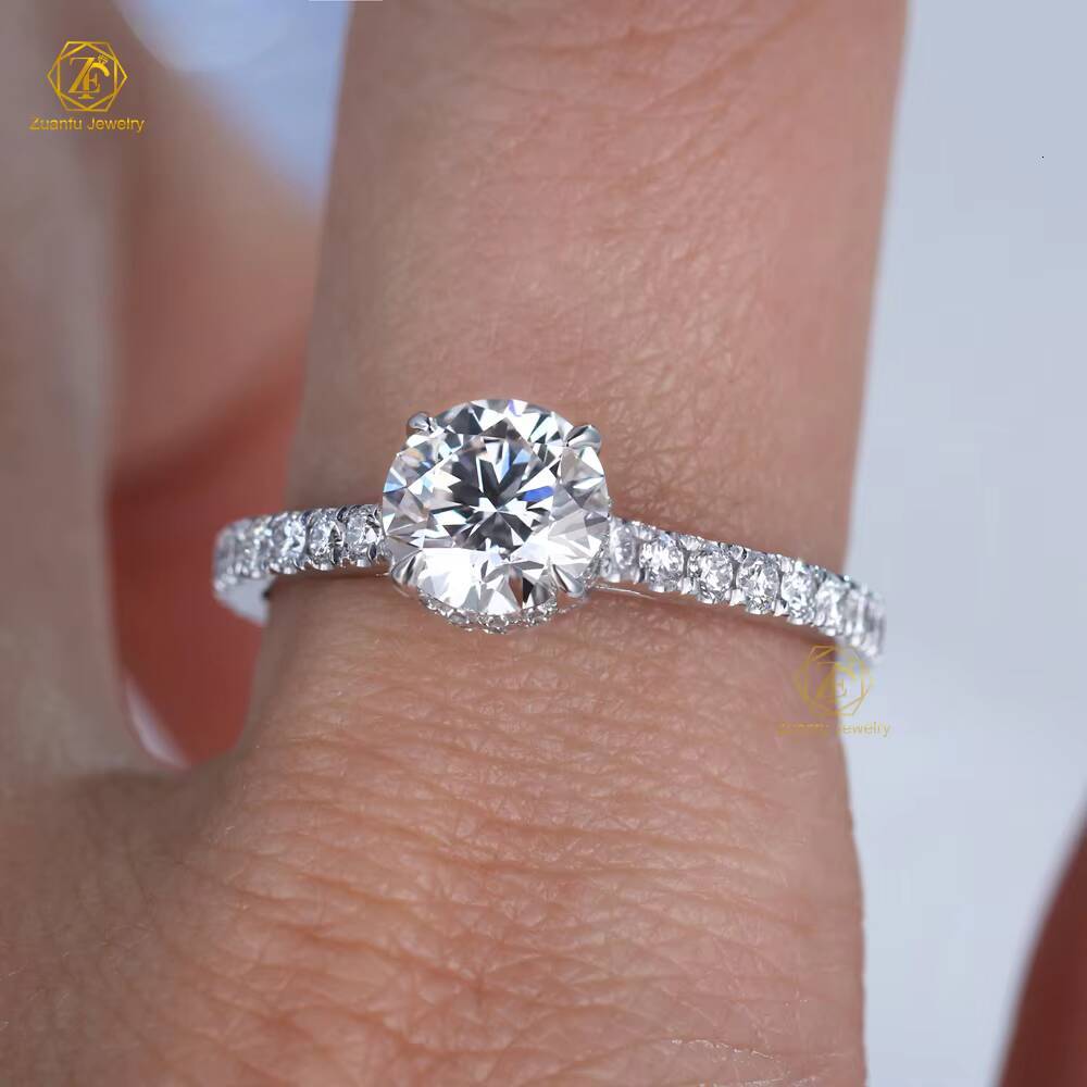 IGI 18K Solid Gold Wedding Promise Jewelry Halo Round Cut 1.0ct Lab Grown Diamond Engagement Ring Iced Diamond for Women