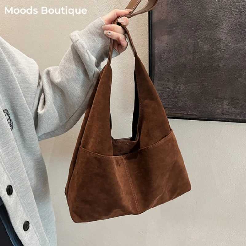 2-IN-1 Underarm Shoulder Bag Sets For Women Faux Suede Multi Pockets Large Capacity Shopper Tote Bag 2025 Lat Handbags Y250730