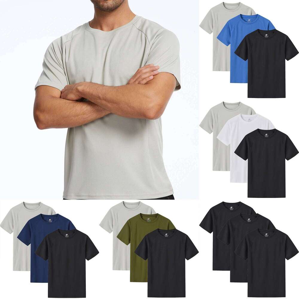 3Pcs Solid Color T-Shirts Set, Basic Style Breathable Sport Tops for Running Jogging Outdoor