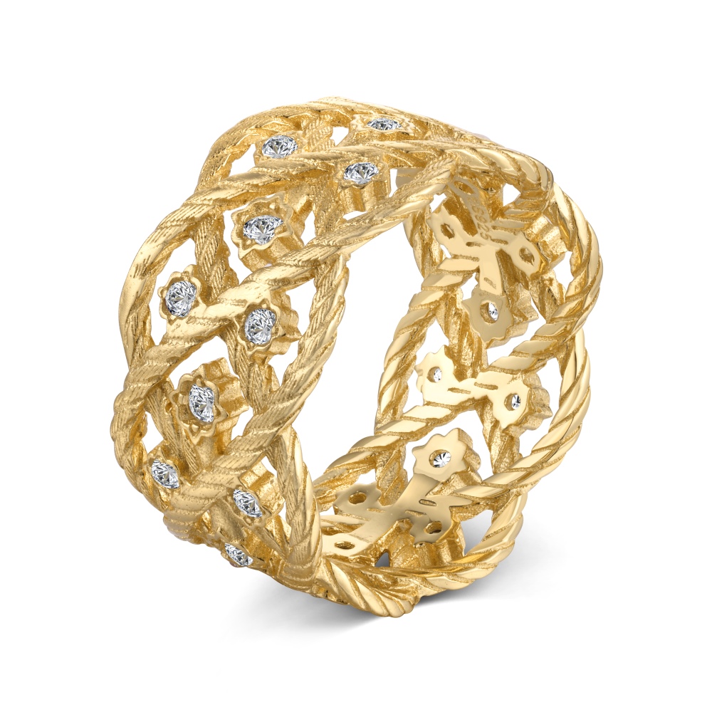 925 silver Elegant Weaved Ladies' Ring Set With Sparkling Cubic Zirconias,flower basket shape 22k gold plated,width:10.9mm,weight:4.2g,CZ:5A