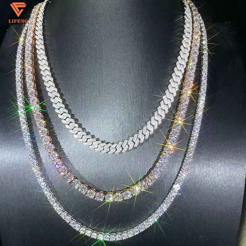925 Silver 4mm Custom Hip Hop Tennis Chain Necklace Fine Jewelry Iced Out VVS Moissanite Diamond Tennis Chain Charm Necklace Men