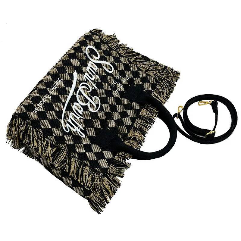 New Saint Barth Small Women's Tote Large Capacity Vacation Style Beach Fashion Tassel Handheld Custom Canvas Storage Bag