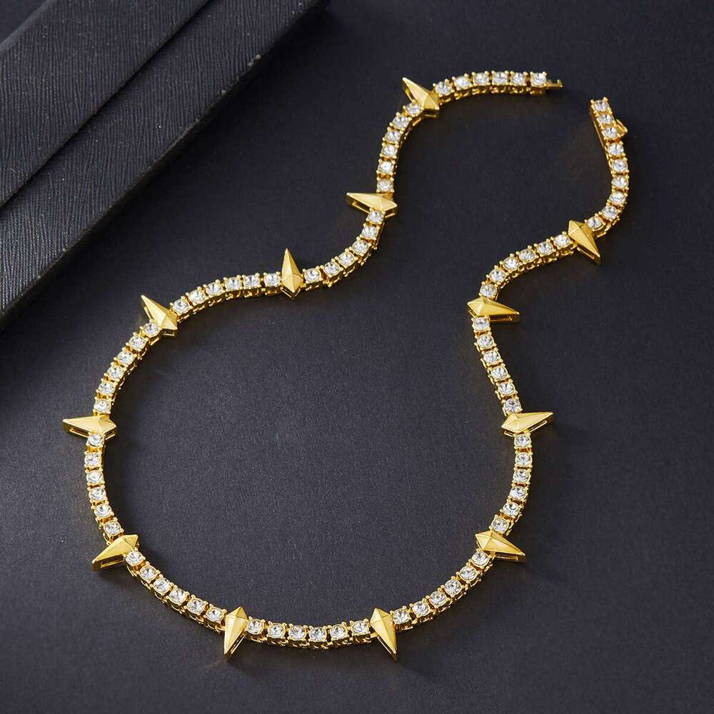 Hip Hop Rap Fluorescent Black Panther Necklace High-Quality Versatile Trendy Men's Alloy Inlaid Dia Tennis Cuban Chain