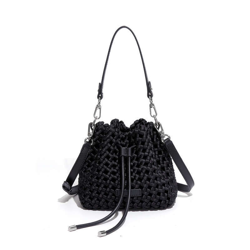 New Silk Woven Bucket Fashion Trend Handbag Versatile Mini Casual Single Shoulder Crossbody Bag