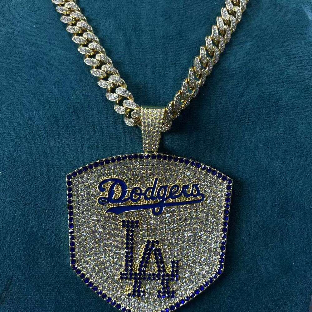 Full Dia Multi-color English Letter Pendant Fashionable Personalized Alloy Cuban Chain Baseball Team Creative Necklace