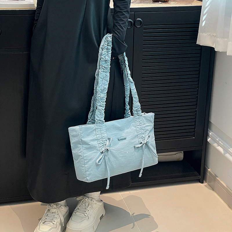 Colorful Fox Han So-hee Style Sweet Fresh Pleated Bowknot Single Shoulder Women's Bag Large Capacity Drawstring ddmymoon