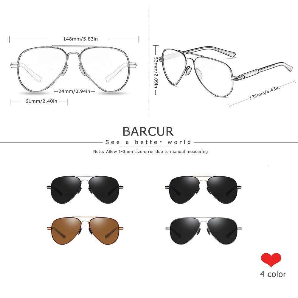 BARCUR Men Classic Pilot Sunglasses Polarized Aluminum Driving Sun glasses Shades UV400 Protection Eyewear