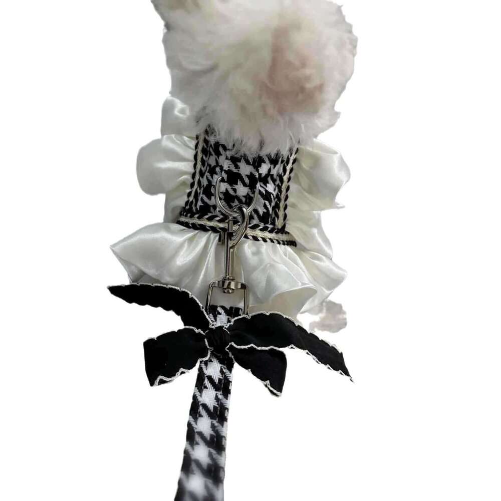 Pet Dresses Leash Vest Clothes Harness Pet Cat Small Dog Houndstooth Teddy Bichon