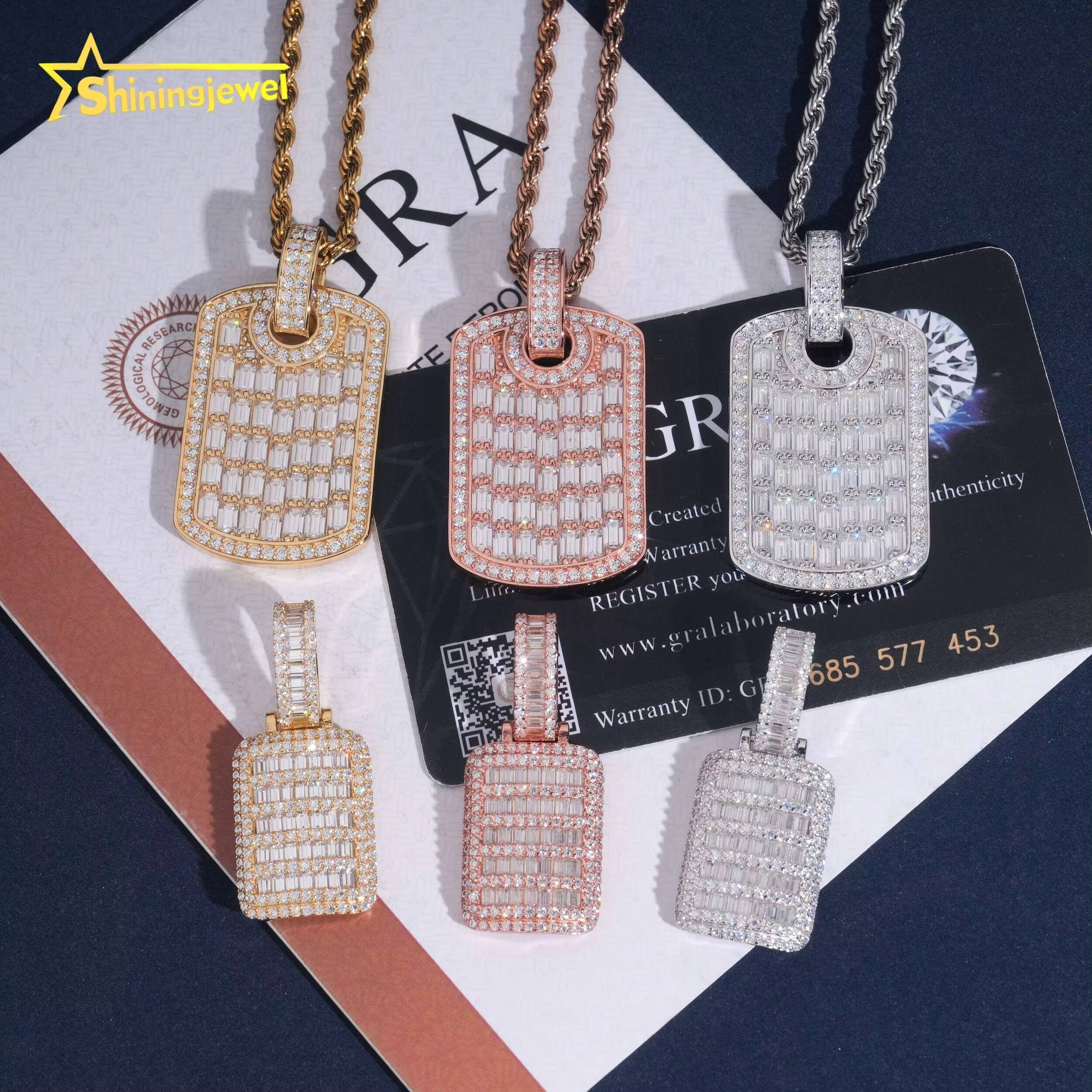 Fine Jewelry Factory Direct Hip Hop Baguette Diamond Tag 925 Sterling Silver Moissanite Pendant