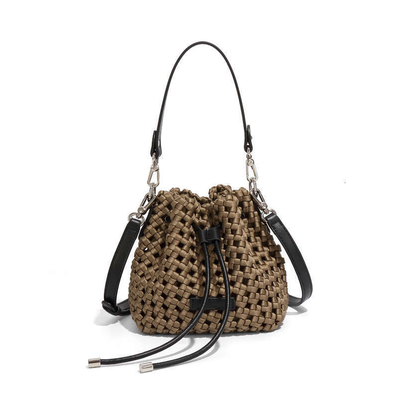 New Silk Woven Bucket Fashion Trend Handbag Versatile Mini Casual Single Shoulder Crossbody Bag