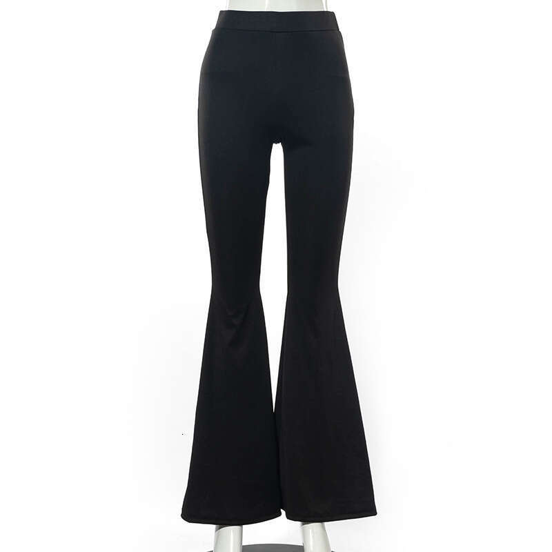 Q21pt1 Women's Fashion 21 Autumn New Casual Solid Color High Waist Slim Fit Flared Long Pants B5