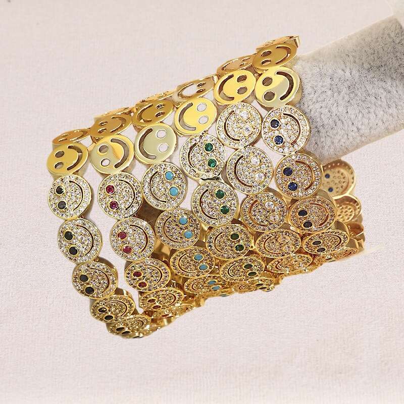 Fashion Dia-Studded Smiley Face for Women, Personalized Light Ins Style, High-End Personality Bracelet Ring