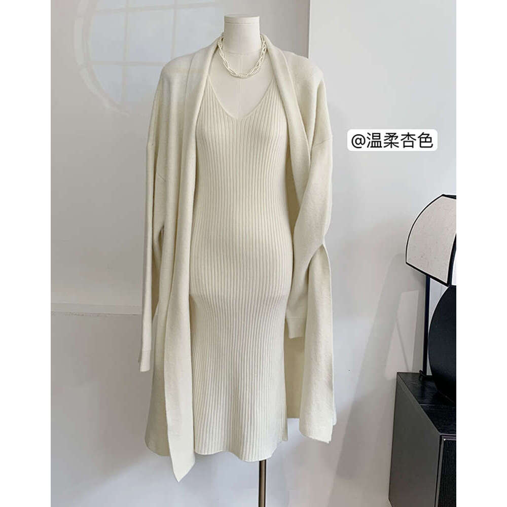 Autumn Winter New Style Knitted Suit For Women Elegant Vest Dress + Long Cardigan Coat Hot B5