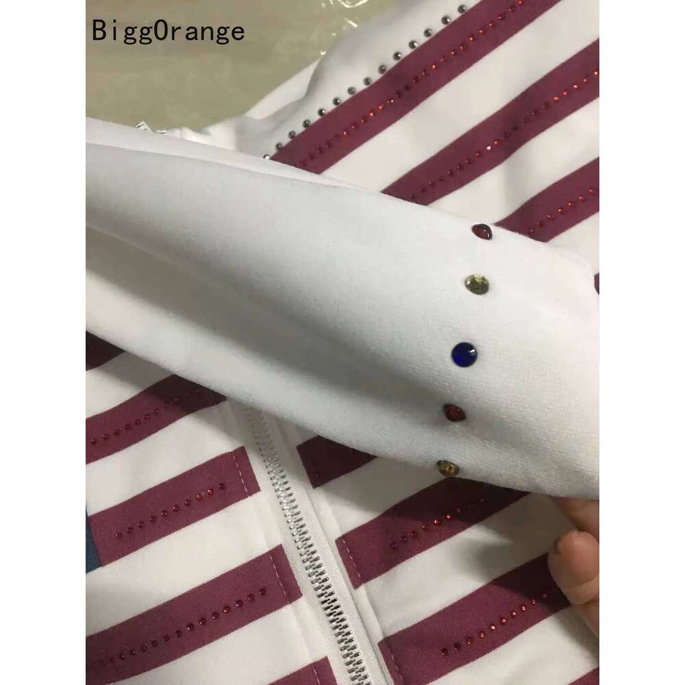 Sweatshirt Coat Rhinestone Embroidered Zipper Hoodie American Fashion Street Clothing Gothic Flag Men And Women Same Sweatshirt