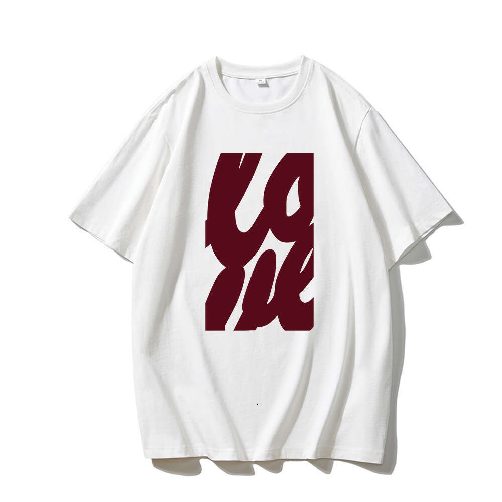 Minimalist Letter Print T-Shirt For Women, Summer Versatile Loose Round Neck Pure Cotton Short Sleeve Top B5 h6