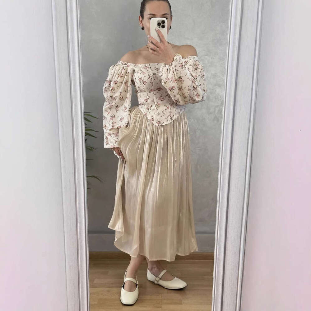 New Style Silky Glossy Midi French Elegant Versatile Pleated Mid-Length Skirt For Women Ins B5