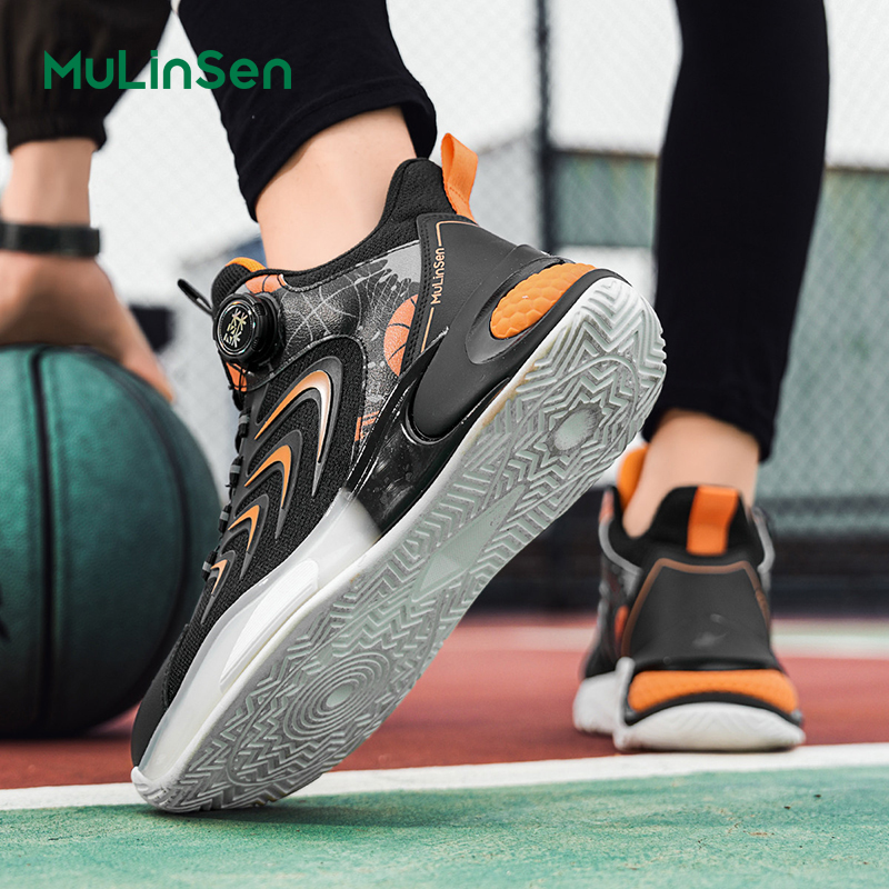 Mulinsen men's shoes rotating button summer mesh breathable running shoes youth shock absorption air cushion basketball sports shoes