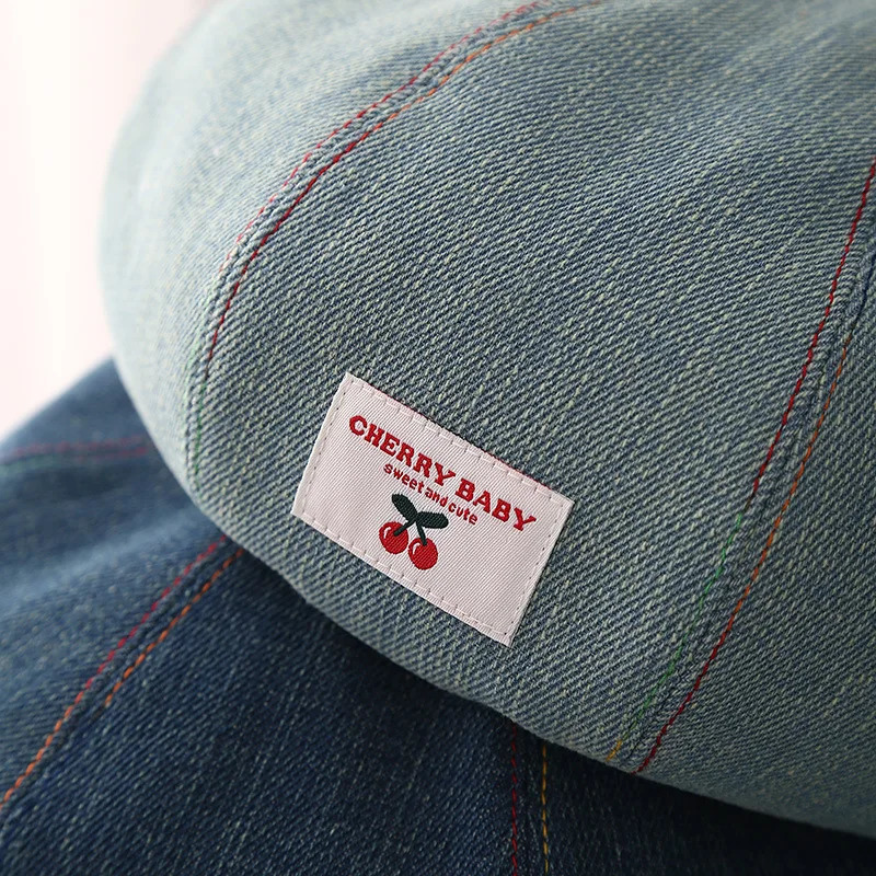 Beret Womens Hat Fashion Cherry Cloth Label Korean Style Washed Denim Cloth Sweet Cute Painter Hat Female Casual 250729