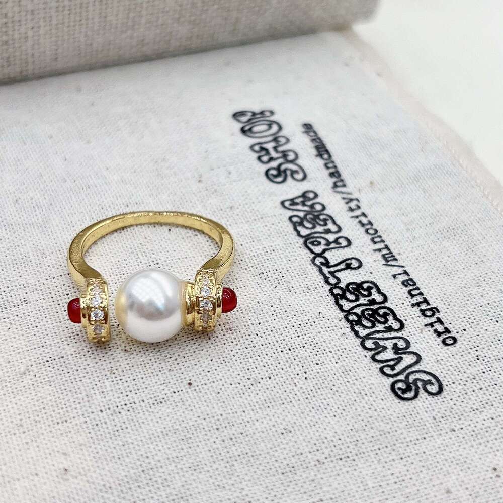 Vintage Second-Hand Pearl for Women New Wheat Spike Index Finger Niche Light Luxury High-End Elegant Ring 749