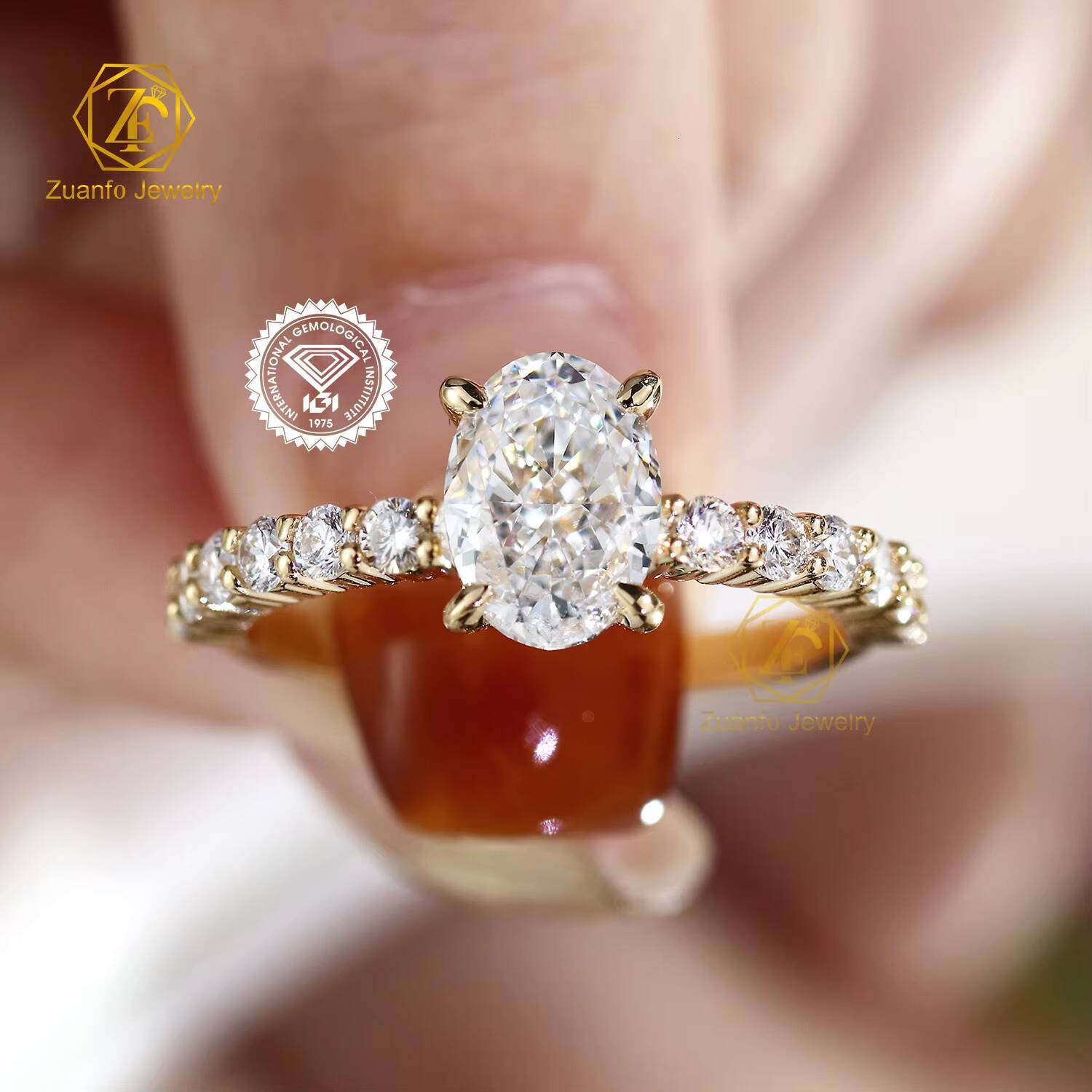 Newly Designed 14K Gold Excellent D VS1 1ct Oval Cut Lab Grown Diamond Engagement Ring Fashion Jewelry Anniversary Prong Setting