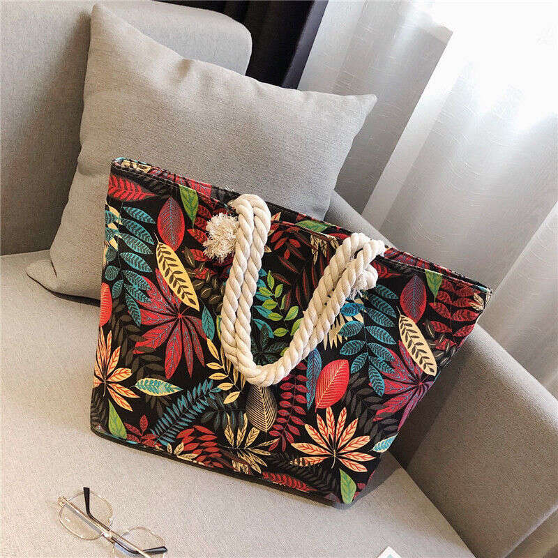 2025 New Canvas Women's Shoulder Handbag Simple Versatile Large Capacity Jute Shopping Beach Bag