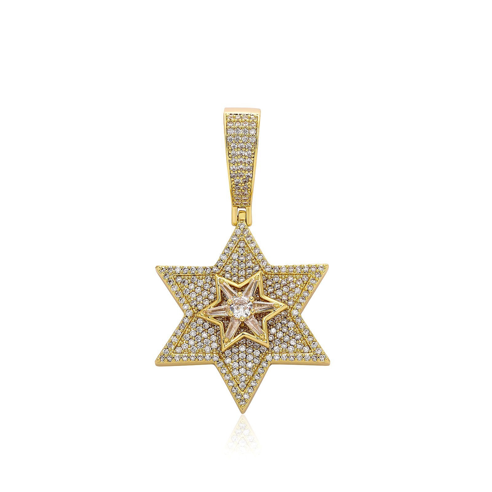 Top Quality Bling Rotate Star Cross Pendant Necklace For Men Hip-Hop Full Iced Out Cubic Zirconia Hexagonal Star Meteor Rotating Charm Jewelries Acces