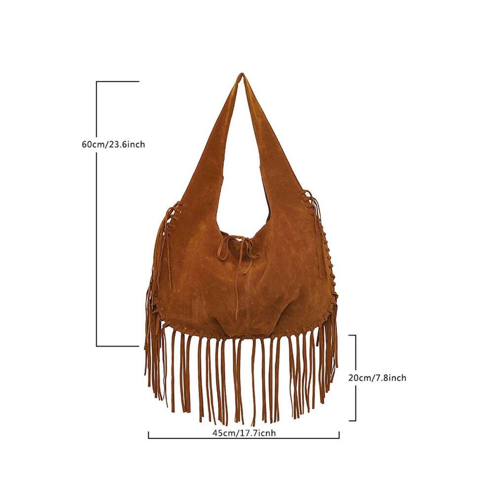 designer bag 2025 new bohemian retro style tassel women's fashionable one-shoulder crossbody large capacity dumpling bag