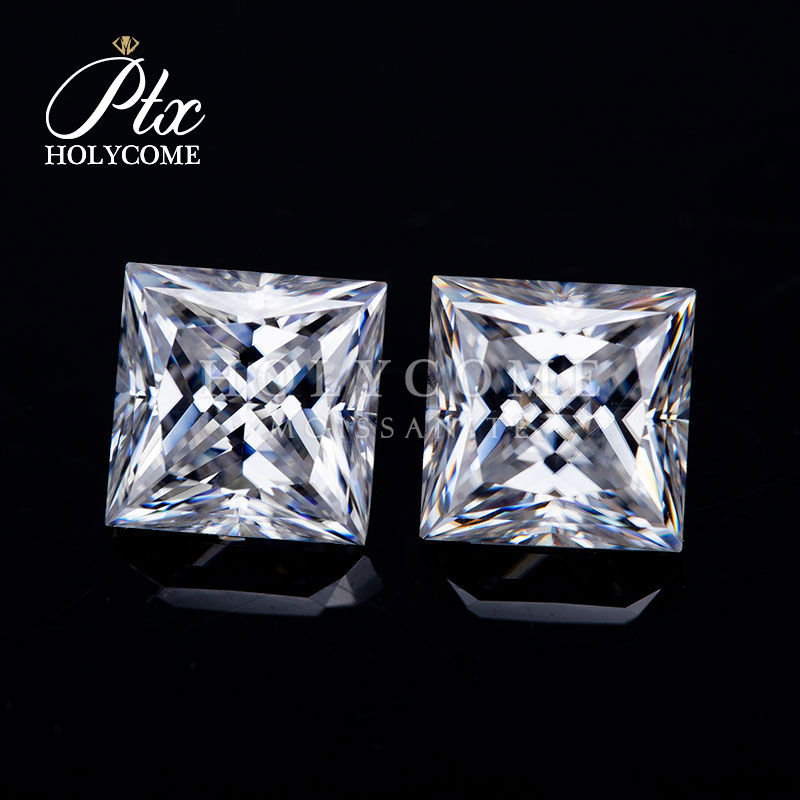 Real Princess Cut Lab Created Moissanite Stone 0.1ct-8ct D Color Square Shape VVS Quality Synthetic Gems Loose Moissanite Stone for Jewelry Making