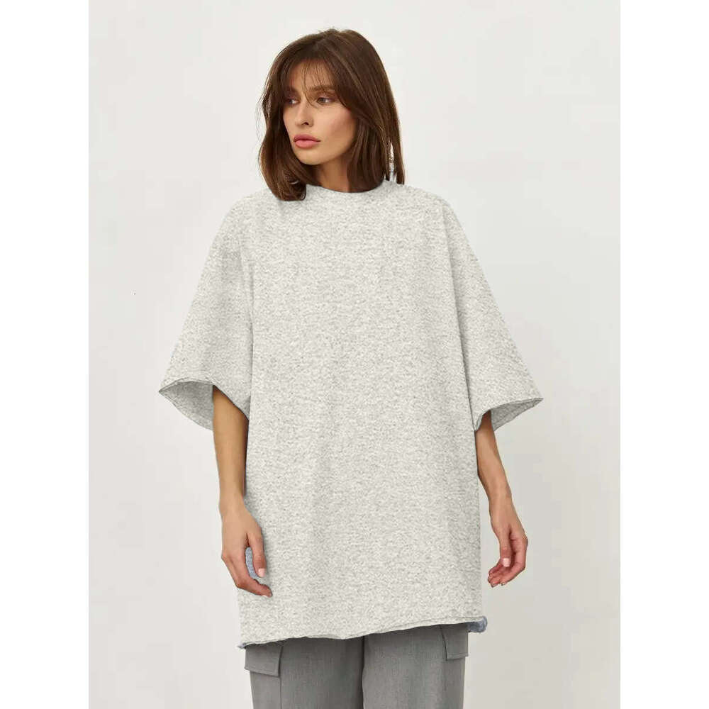 Spring/Summer New 260G Pure Cotton T-Shirt Solid Color Short Sleeve Women Loose Fit Oversized240003 B5